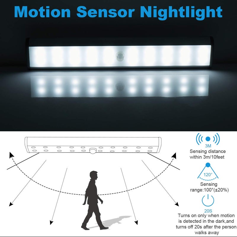 LEPOTEC Motion Sensor Cabinet Lights,USB Rechargeable 20 LED Portable Cordless Closet Lighting,Wireless Under Counter Light Bar, Magnetic Removable Stick-On Anywhere for Wardrobe/Cupboard/Stairs (2 Pack) - Image 5